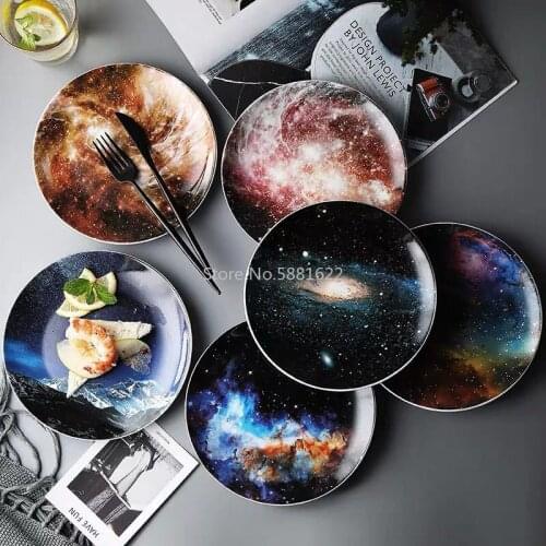 8 Inch Starry Universe Landscape Plate Set High Quality Ceramic Dishes Dessert Steak Bread Dinner Plates Sets Dish Kitchen Decor