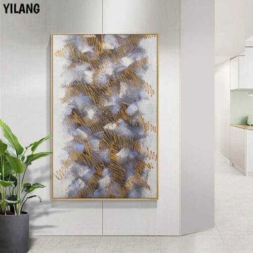 Abstract Golden Lines Handmade Oil Painting Canvas Modern Posters Wall Art Pictures Nordic Style For Living Room Bedroom Decor