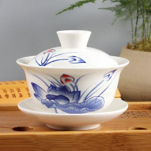 White Porcelain Large Tea Tureen Ceramic Kung Fu Cover Bowl Dish Tea Set Glazed Drinkware