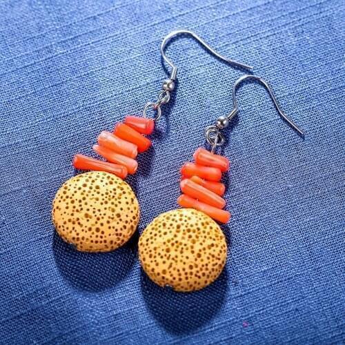 Bohemia Hanging Earrings for Women Jewelry Colors Natural Lava Stone Beads Dangle Pendientes brincos Long Earring Drop Shipping