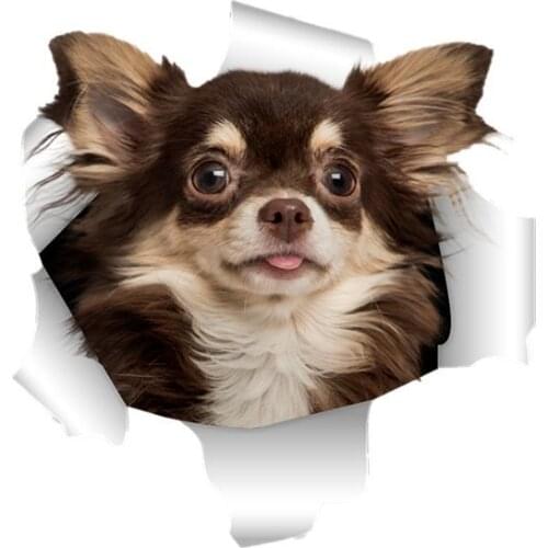 Dawasaru Cute 3D Torn Metal Design Chihuahuas Dog Cars Stickers Kids Laptop Truck Motorcycles Auto Accessories Decoration