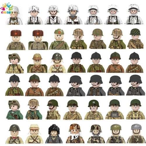 Kids Toys 10pcs/lot WW2 Military Soldiers Building Blocks 4 Sides Printing US Soveit France UK Figures Bricks Toys For Kids