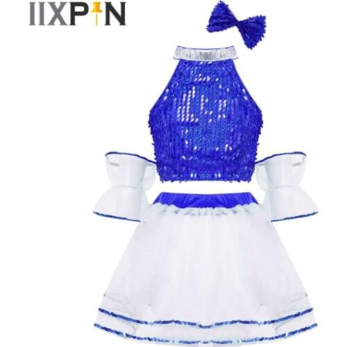 Kids Girls Sequins Jazz Dance Costumes Hip Hop Dance Outfits Children Cheerleader Costume Set Stage Performance Ballet Dancewear