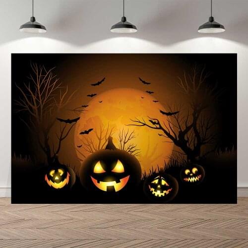 Seekpro Happy Halloween Birthday Pumpkin Zombie Owl Background Bat Moon Light Night Castle Ghost Photo Backdrop Photography