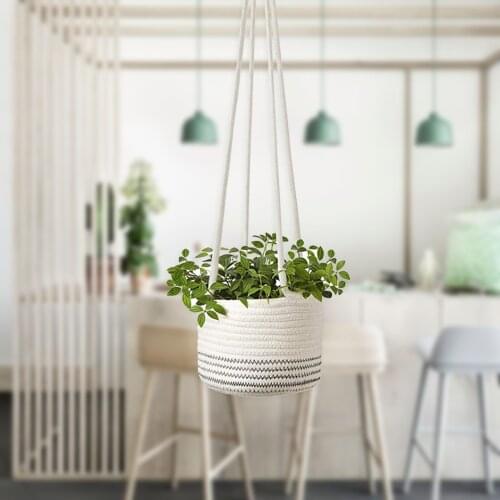 Hand-woven Cotton Basin Planter Baskets Rope Planter Baskets For Home Decor White Cotton Foldable 14cm Decorate Hanging Basket