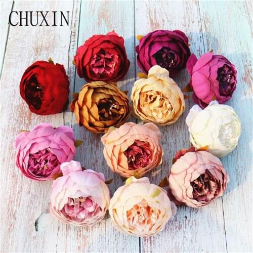 European-style Artificial silk peony flower head wedding flower wall decoration with Retro fake flower head DIY home decoration