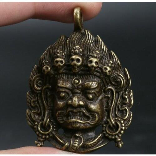Chinese Bronze Tantra Mahakala Wrathful Deity Amulet Pendant Buddha Head Pendant Exorcise Evil Spirits Statue Auspicious Amulet