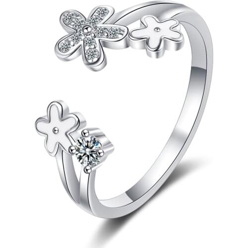 925 Silver Ring Small Flower Open Ring Ins Style Daisy Ring For Girl Jewelry Gift
