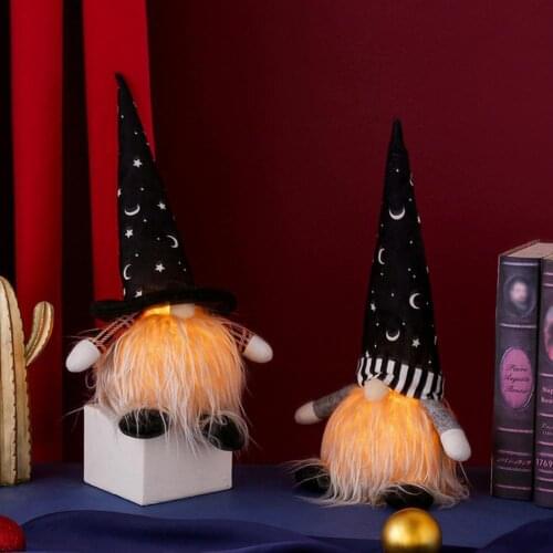 Gnome Doll with LED Light Decorating Fabric Halloween Gnome Plush Dwarf Doll for Home