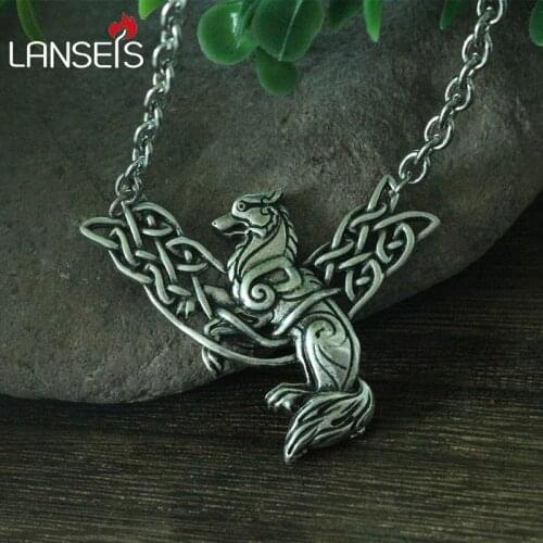 Lanseis 1pcs viking celt wolf men necklace pendant Pictish Wolf Pictish Animals jewelry norse wolf Fenrir symbol
