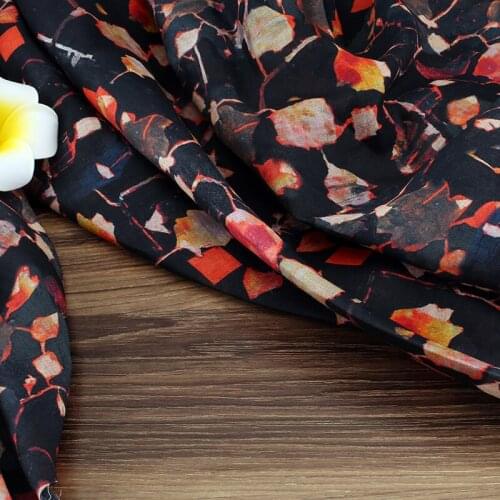 Literary style black bottom printed pure ramie high-end designer fabric