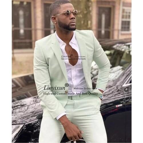 Fashion Solid Color Men Suits Slim Fit Summer Stylish Notch Lapel Casual Costume Homme Wedding Groom Tuxedo Blazer 2 Pieces