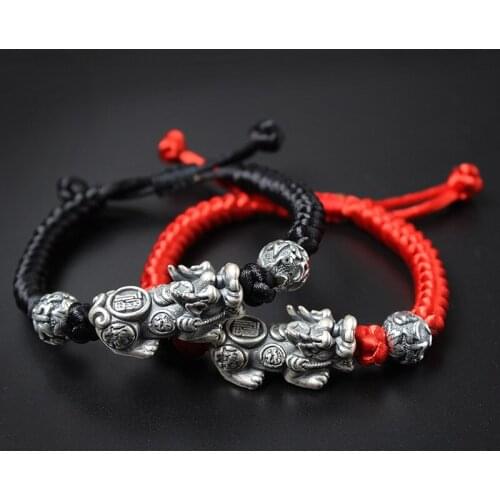 Mens and Womens Popular Silver-plated Animal Rings Black Rope Red Rope Hand-woven Transfer Beads Couples' Holiday Gifts