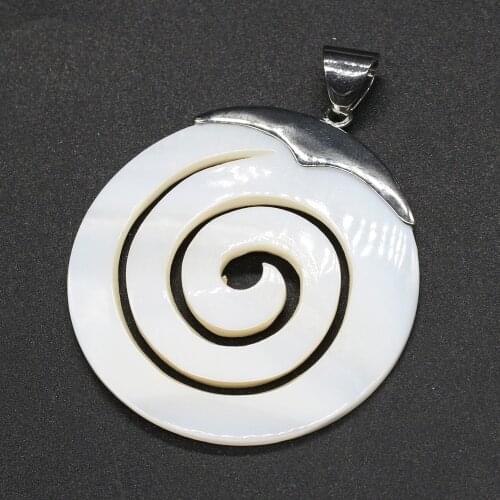 Natural White Shell Pendant Round Thread Mother of Pearl Shell Pendant Charms for Making Women DIY Jewelry Gift 45x45mm