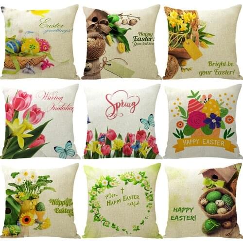 Easter Eggs Printed Home Decor Cushion Cover 45*45cm Cotton Linen Pillow Covers Sofa Cushions Pillow Cases 0565