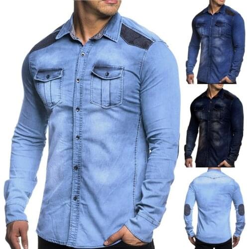 Autumn New Casual Shirts Mens Fashion Increase High Quality Cotton Mens Casual Washing Denim Long Sleeve Shirt Tops