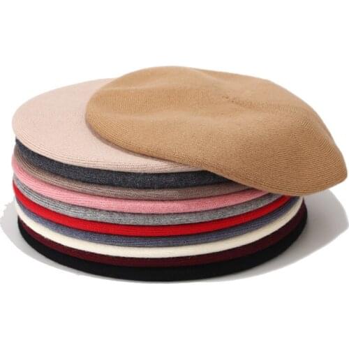 New Fashion Solid Color Warm Wool Winter Thin Wool Women Girl Beret French Artist Beanie Hat Cap For Female