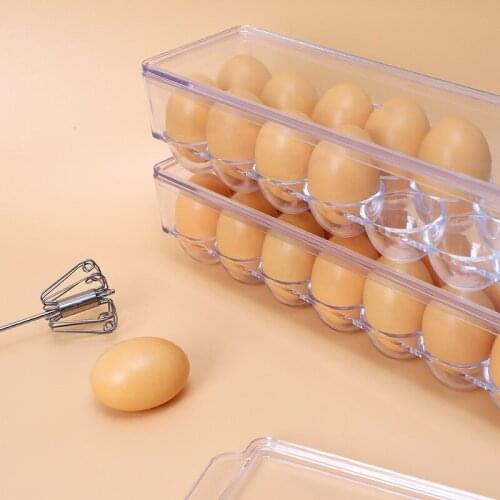 New Hot Egg Carton Refrigerator Fresh-Keeping Storage Box Kitchen Egg Rack Egg Tray Can Be Superimposed Plastic Box With Lid
