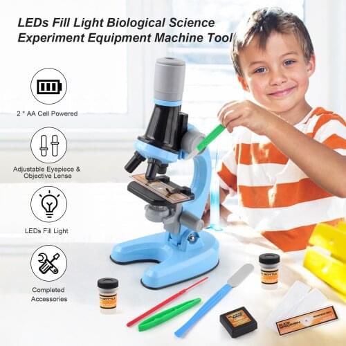 New Microscope Kit Toy LED 100X-400X-1200X Home School Science Educational Toy Gift Refined Biological Microscope For Kids Child