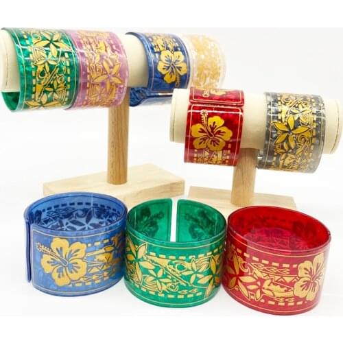 Factory Wholesale Fashion Colorful Acrylic Cuff Bangles With Gold Flowers Tribal Epoxy Bracelets For Girls Women Nice Wear