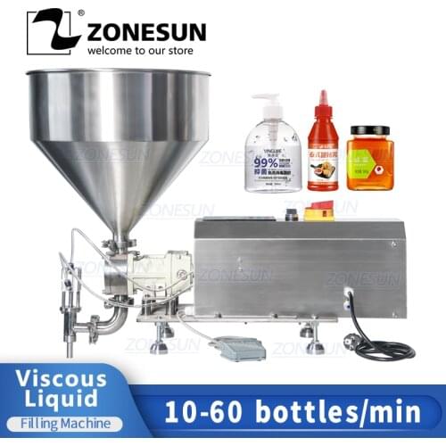 ZONESUN Semi-Automatic Rotor Pump Viscous Liquid Peanut Butter Batter Ginger Garlic Paste Honey Packing Filling Machine For Food