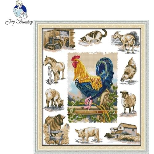 Joy sunday animal style Domesticated animals cross stitch pattern embroidery kits for hand embroidery dinning room painting