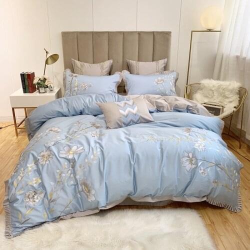 Luxury yellow Egyptian Cotton Bedding Set Queen King embroidery Duvet Cover Bed sheet/Linen Pillowcases Decorative Pillow