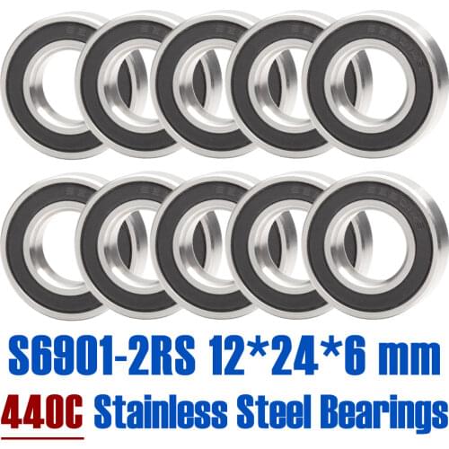 10PCS S6901RS Bearing 12*24*6 mm ABEC-3 440C Stainless Steel S 6901RS Ball Bearings 6901 Stainless Steel Ball Bearing