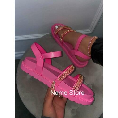 Ins Womens Shoes Summer Hot Roman Sandals Fashion Chain Solid Color Outdoor Open Toe Casual Shoes Plus Size