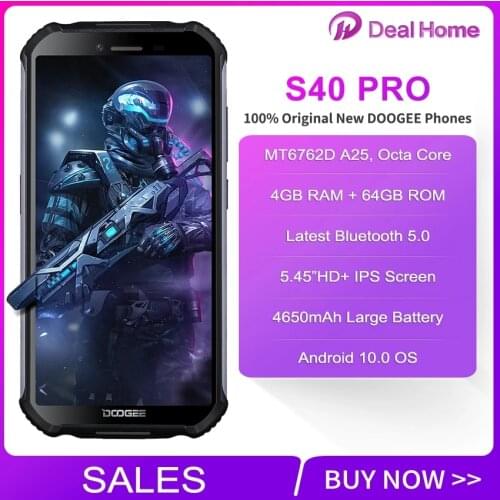 Doogee S40 5.5"Screen Waterproof 3GB RAM 32GB ROM Smartphone MTK6739 Quad Core Android 9.0 4650mAh 8.0MP NFC 4G LTE Mobile Phone