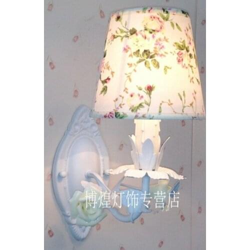 Modern korean Candle Rustic Princess ceramic Rose Flowers Wall Lamp children bedroom wall lamp