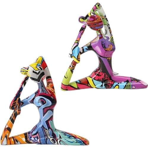 Yoga Pose Girl Statue Meditation Stretch Figurine Resin Graffiti Sculpture Home Office Desktop Car Yoga Studio Decorations
