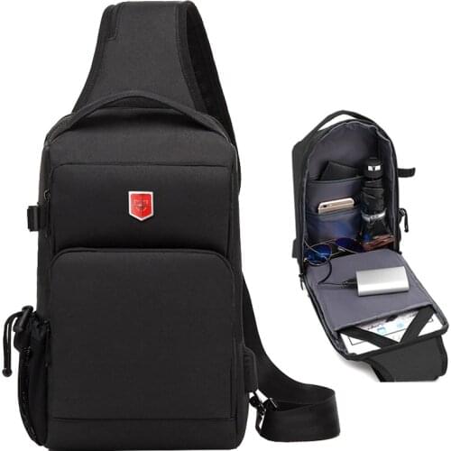 2020 New Crossbody Bag for Men Multifunction Anti-theft Waterproof Male Shoulder Bag Short Trip 9.7 inch Chest pack USB Charging