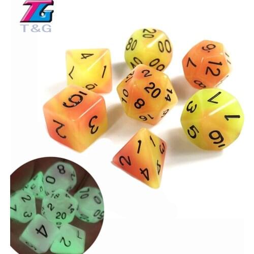 Glowing In The Dark Dice 7pc D4 D6 D8 D10 D10% D12 D20 for DnD Rpg ,Board Game D20