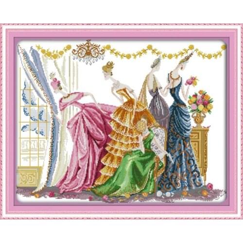 Dancing Party Cross Stitch Patterns 14CT Counted Printed Fabric DIY Handmade 11CT Embroidery Needlework DMC Cotton Thread Sets