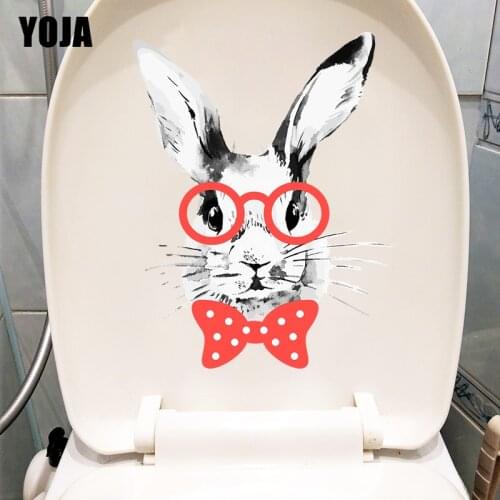 YOJA 18.2×23.4CM Stylish Bunny Wearing Glasses Cartoon Wall Stickers Home WC Toilet Decoration T1-2687
