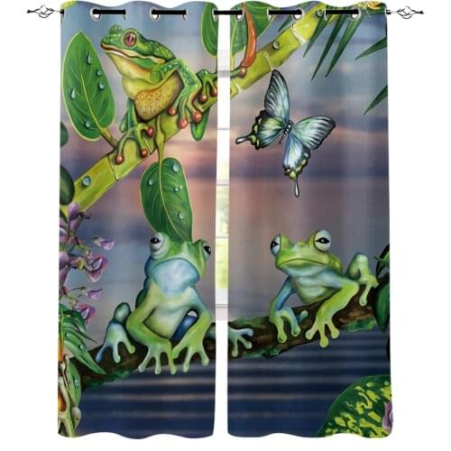 Green Leaf Branch Frog Blackout Curtains For Living Room Window Curtains For Bedroom Kitchen Curtains Drapes Blinds