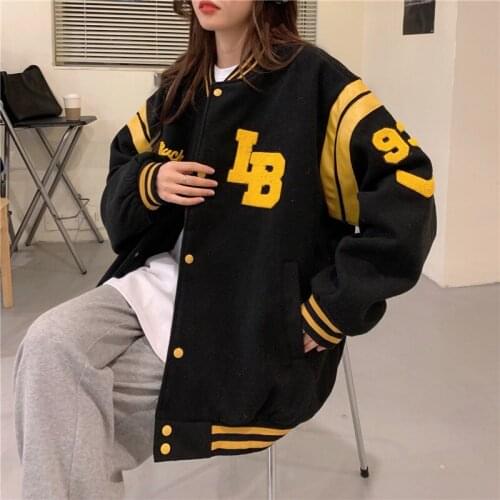 2021 Hip Hop Baseball Jacket Women Oversized Bomber Varsity Jacket Patchwork Basic Coat Outerwear chaqueta mujer