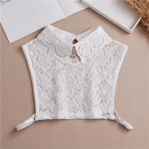 Womens Sweater Decorative False Fake Collar Hollow Out Floral Lace Detachable Pullover Lapel Half Shirt Blouse Vest