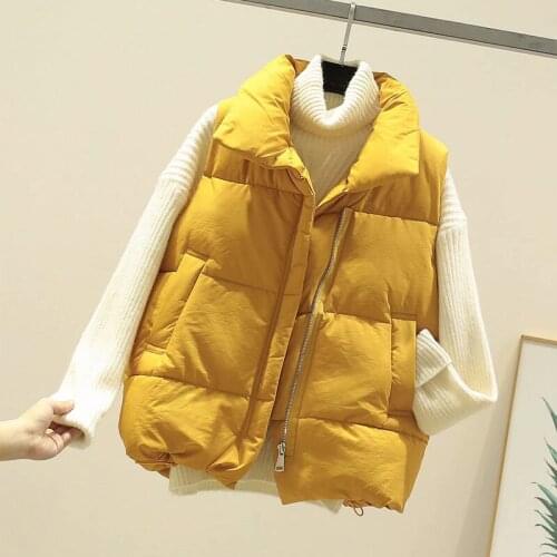 Women Vest Waistcoat 2021 New Autumn Winter Casual Oversize Warm Winter Jackets Female Yellow Sleeveless Vests Coat