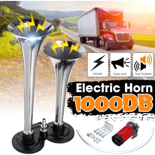 1000DB Car Horn Super Loud Dual Trumpet Air Horn Compressor 12V/24V For Car Truck Boat Train Horn Hooter For Auto Sound Signal