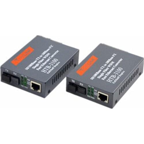 1 Pair Media Converter HTB-3100 Gigabit Fiber Optical Single Mode Single Fiber SC Port 25KM External Power Supply 10/100M 2pcs