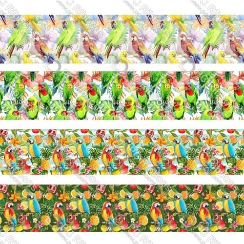16-75MM Cartoon Summer Fruit&Bird Printed Grosgrain Polyester Ribbon 50 Yards Gift Wrapping Diy Bows Wedding Drections Ribbons