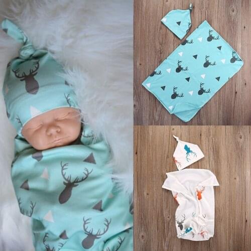 2021 Newborn Kids Lovely Toddler Baby Boys Girls Swaddle Blanket Cotton Animals Print Stretch Wrap And Hats Kids Accessories