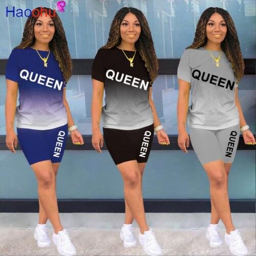 2021 New Summer Letter Print Casual Womens Two Piece Outfits Set Tracksuit Shirt Sexy Top +Biker Shorts Jogger 2 piece Active