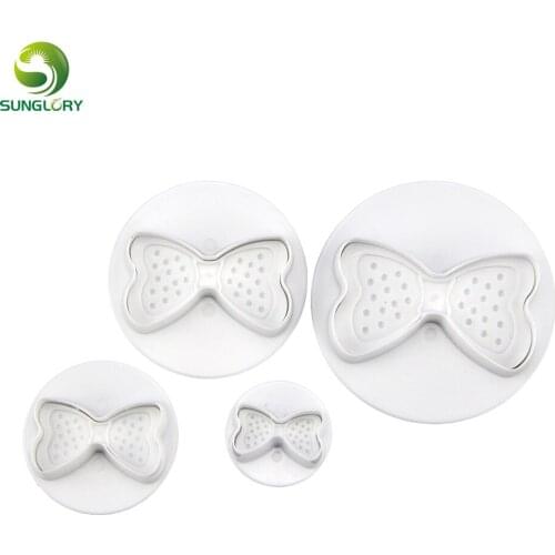 4PCS/LOT Plastic Fondant Bowknot Plunger Cutter Cookie Stamp Mold Cookie Cutter Bow-Tie Biscuit Mold DIY Baking Tools For Cakes