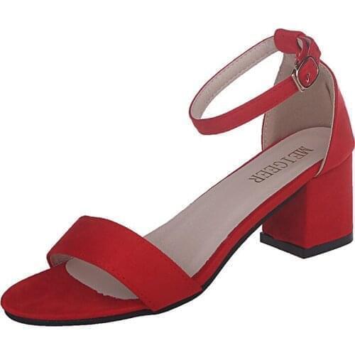 Summer Female Shoes Matte Word Buckle Chunky Heel Sandals Fashion Open Toe High Heels Large Size 35-45