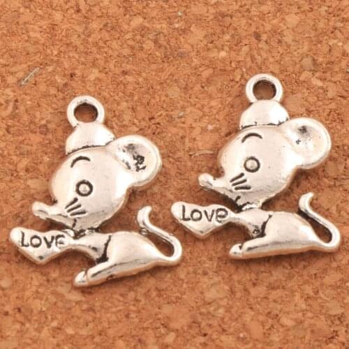 Love Heart Mouse Mice Spacer Charm Beads 16x19.6mm 55PCS Zinc Alloy Pendants Jewelry DIY L183