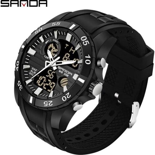 SANDA Mens Watches Black Sports Watch LED Digital 3ATM Waterproof Military Watches S Shock Male Clock relogios masculino 791