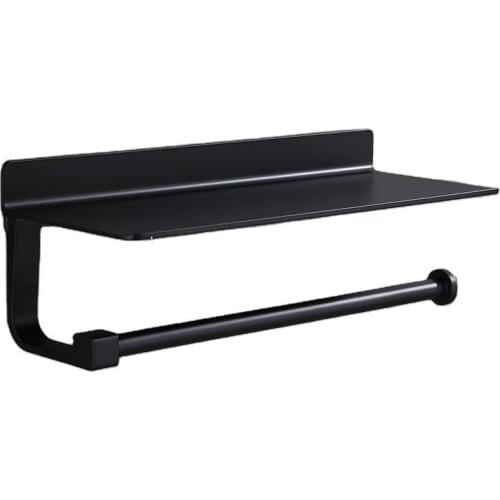 Black Paint Paper Holder Wall Mounted Bathroom Accessories Phone Rack Toilet Shelf Space Aluminum Material